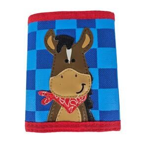 STEPHEN JOSEPH KIDS BLUE CHECKER HORSE WALLET TRIFOLD STYLE SIZE 4.5X3.5